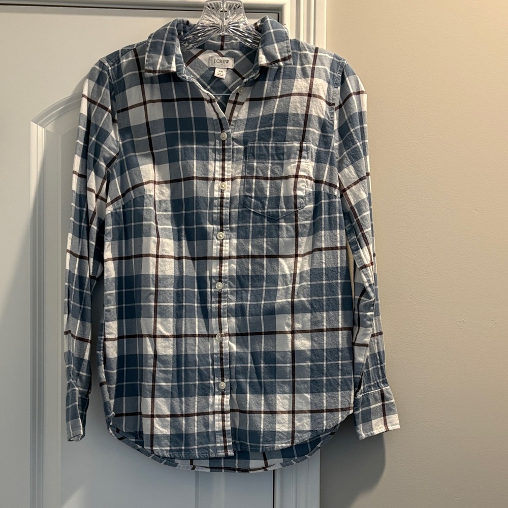 LAST CHANCE! J. Crew Factory Blue and White Plaid Flannel Button-Down Shirt